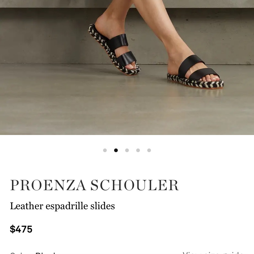 Proenza Schouler Black Leather Strap Espadrille Slides Size 8
